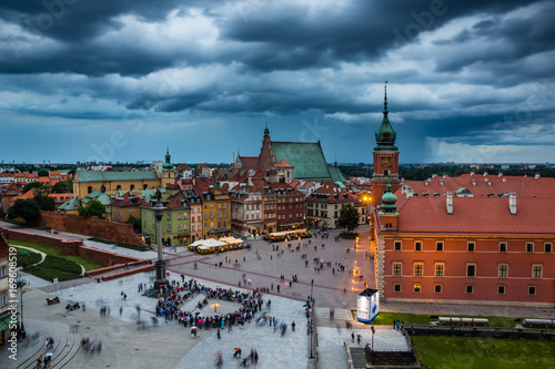 Rain clouds over Castle square on the old town Warsaw, Poland