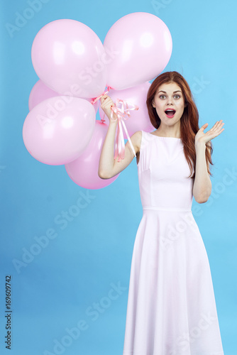 emotion, surprise, woman holding balloons