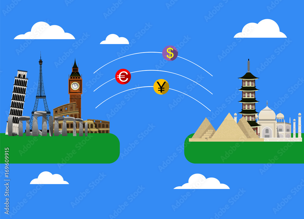 Money transaction around world.