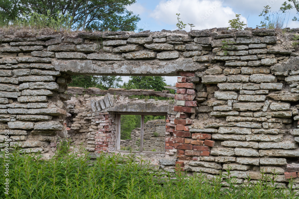 wall of old destroyed building