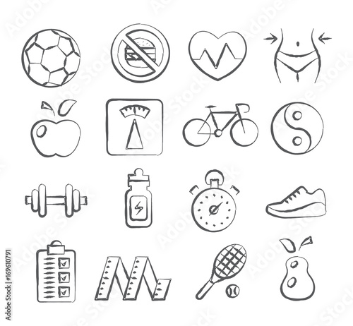 Health and Fitness doodle icons