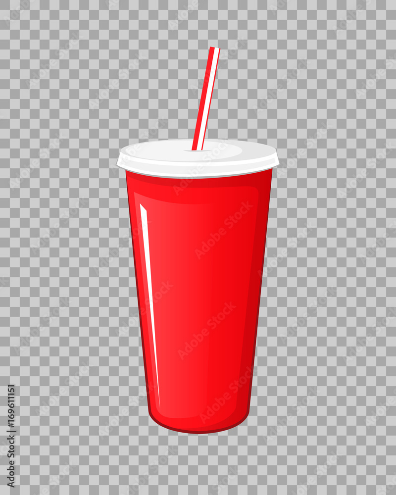 Cola drink in a red plastic pot cardboard cup with chopsticks isolated vector illustration on a transparent background.