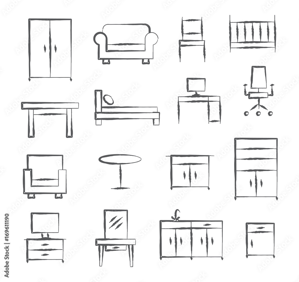 Furniture doodle icons Furniture doodle icons