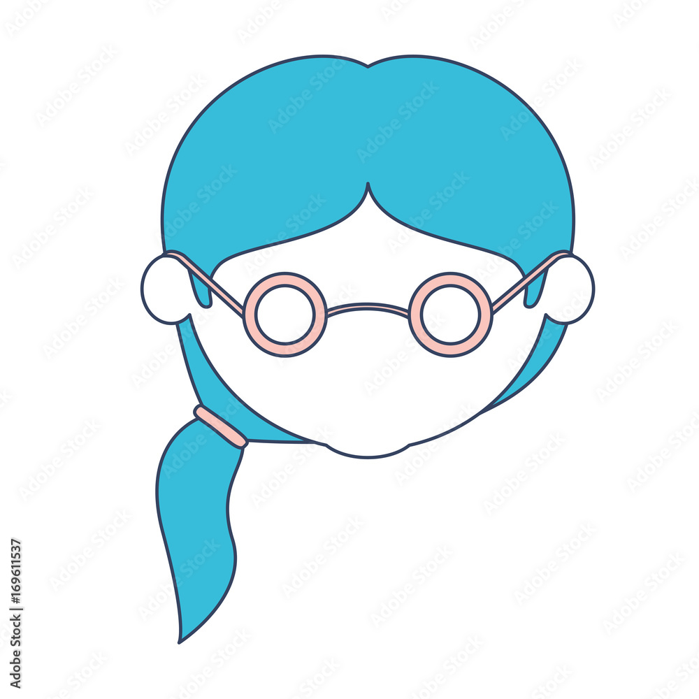 faceless caricature elderly woman with glasses and side ponytail hairstyle with glasses in color section silhouette