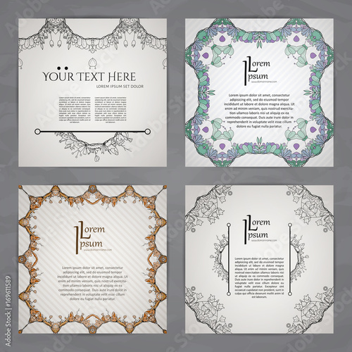 Set of vector design templates. Business card with floral circle ornament.