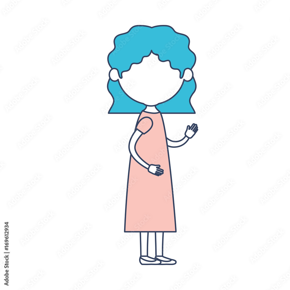 faceless caricature full body elderly woman in dress with wavy short hairstyle in color section silhouette faceless caricature full body elderly woman in dress with wavy short hairstyle in color section silhouette