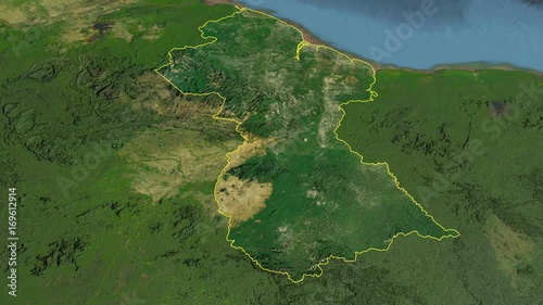 Guyana, glide over the satellite map, outlined