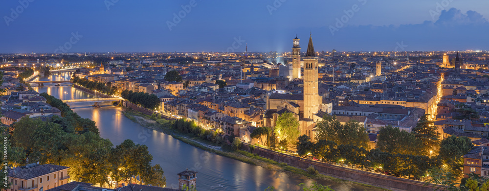 night lights in twilight time in Verona in Italy