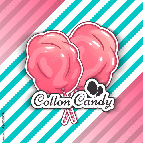 Cotton Candy Isolated Logo Emblem for Your Products, Vector Illustration of Handmade. Symbol of a cloud of sugar