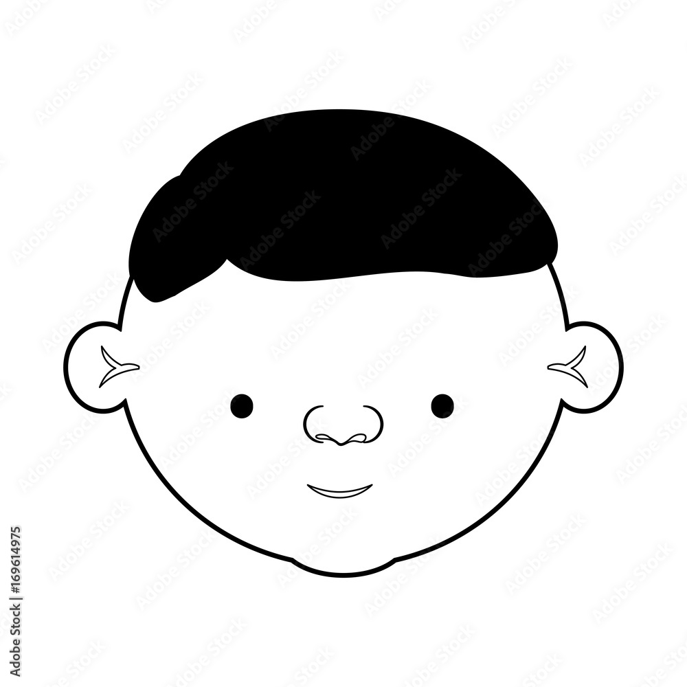 caricature face elderly man with hairstyle in black silhouette sections
