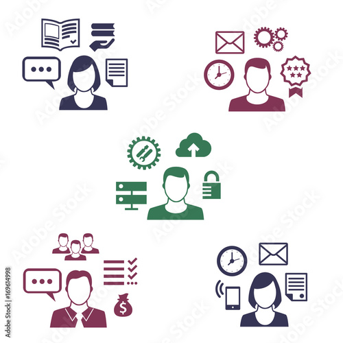 Icons of different employee with their specialization / Solid fill vector icons
