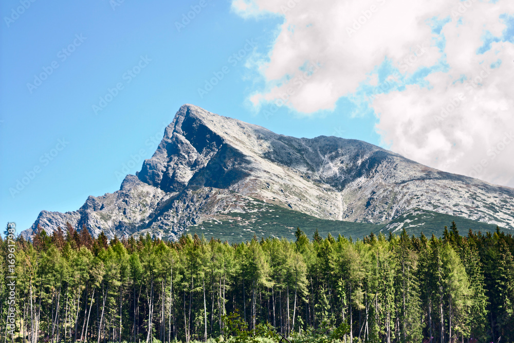 Fototapeta premium Summertime landscape with view on mount the Krivan in mountains High Tatras, part of the Western Carpathians, historical and geographical Liptov region in the Slovakia