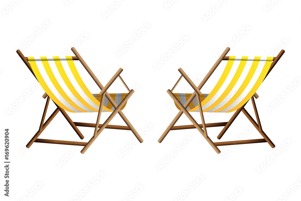 Vector  illustration of two yellow chaise lounge  on transparent background 
