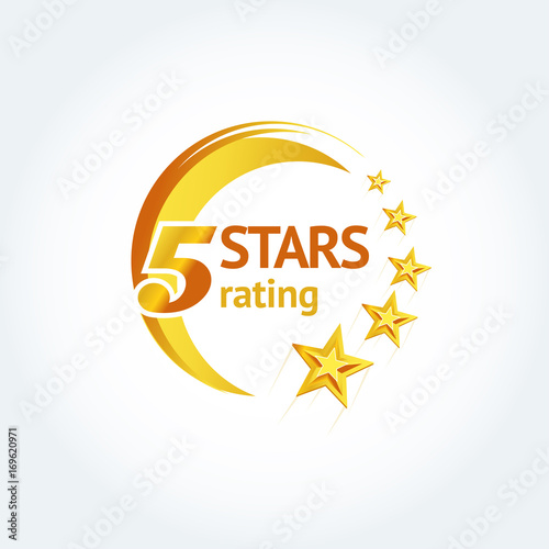 Golden Five stars round logo template set. Isolated Vector illustration