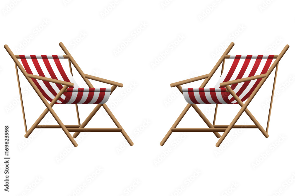 Vector  illustration of two red  chaise lounge  on transparent background 