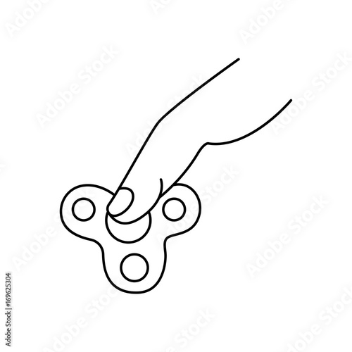 black thin line hand fidget spinner logo. concept of very popular toy gadget for kids or best thing for hyperactivity child. line art style trend logotype graphic