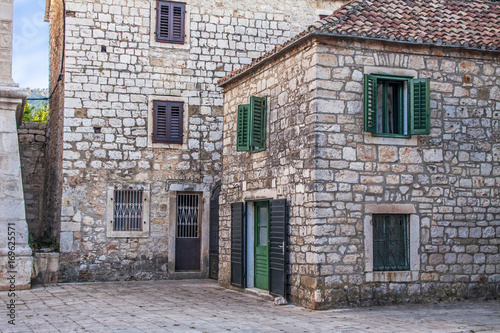 Old Stone Houses on Square in Ancient Town Stari Grad in Croatian Island Hvar