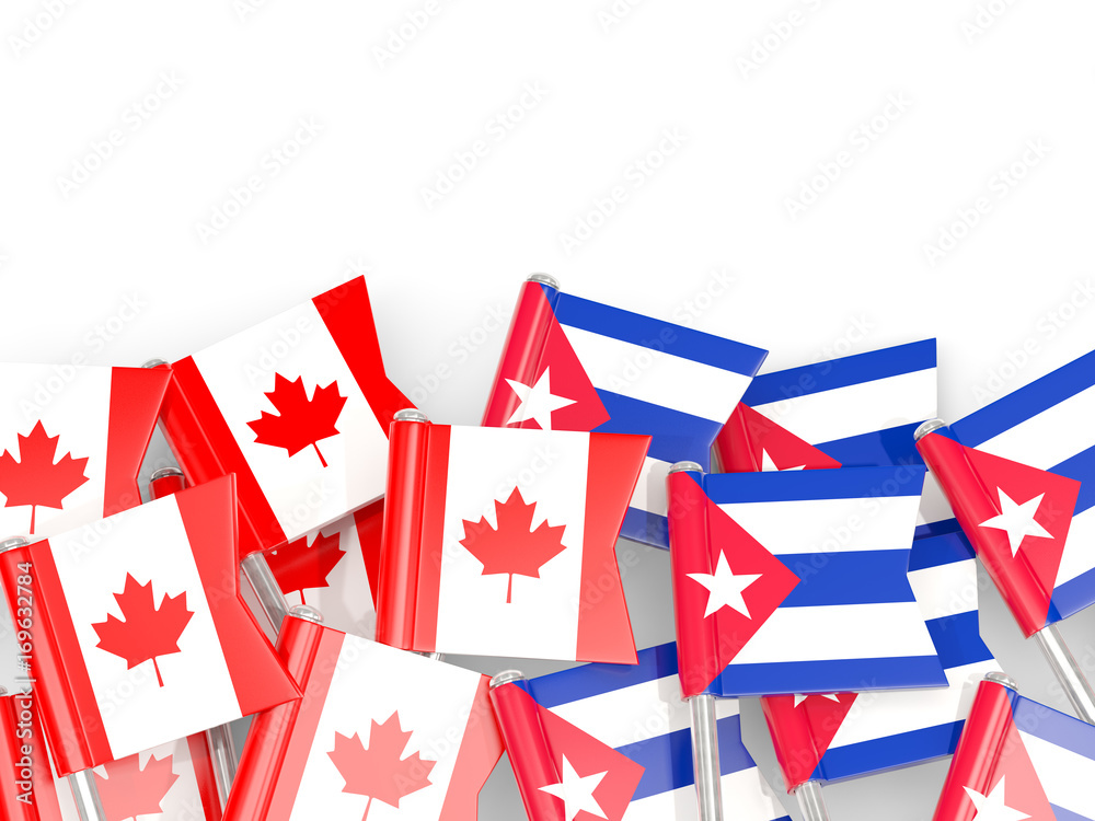 Fototapeta premium Flag pins of Canada and Cuba isolated on white