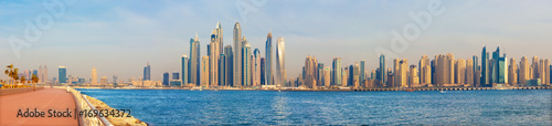 Photography Dubai - The evening panorama of Marina towers and the promenade of Palm Island
