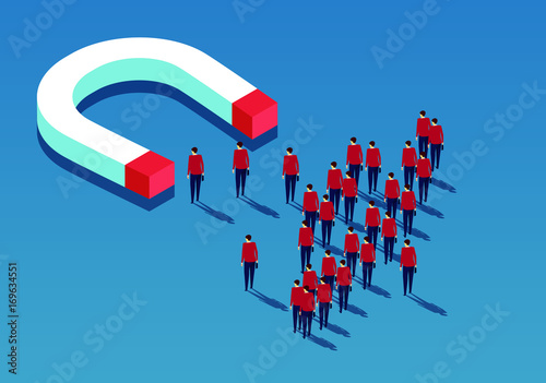Magnet attracts a group of businessmen