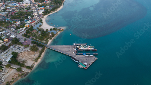 Aerial view of ferry boat docking time at Koh Phangan international port © Nopporn