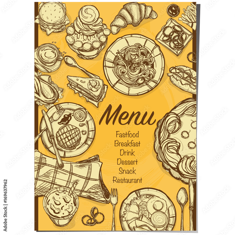 menu fastfood restaurant template design hand drawing graphic