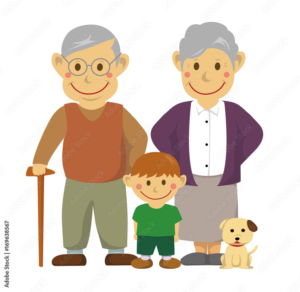 Family illustration / grandparents and grandson (vector)  / No background version