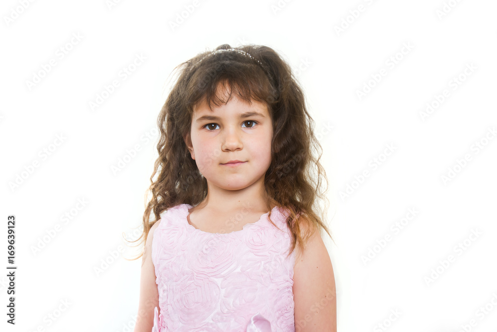 studio portrait of young happy smiling girl over white background