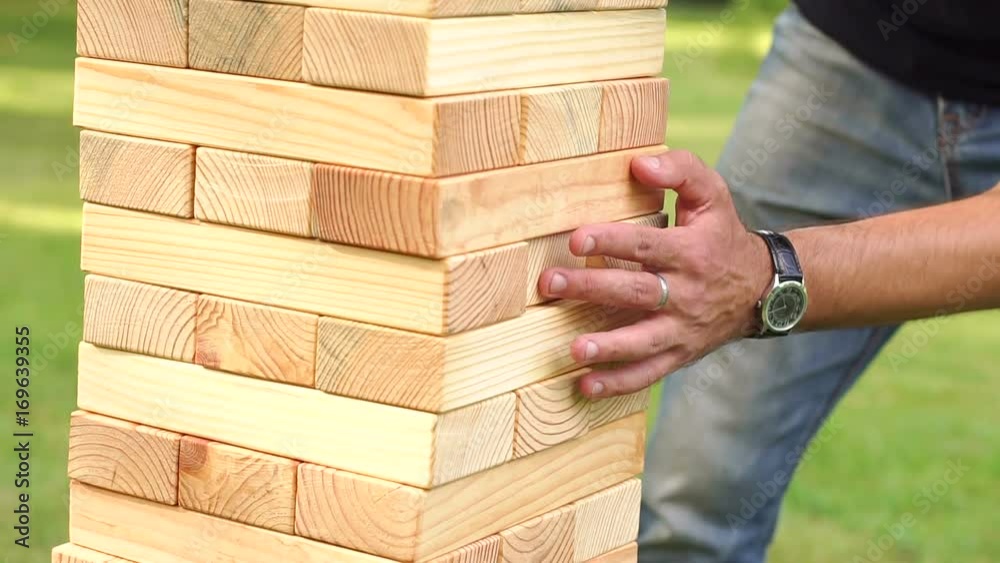 Close-up of a giant game in the outdoor. Active games in nature.