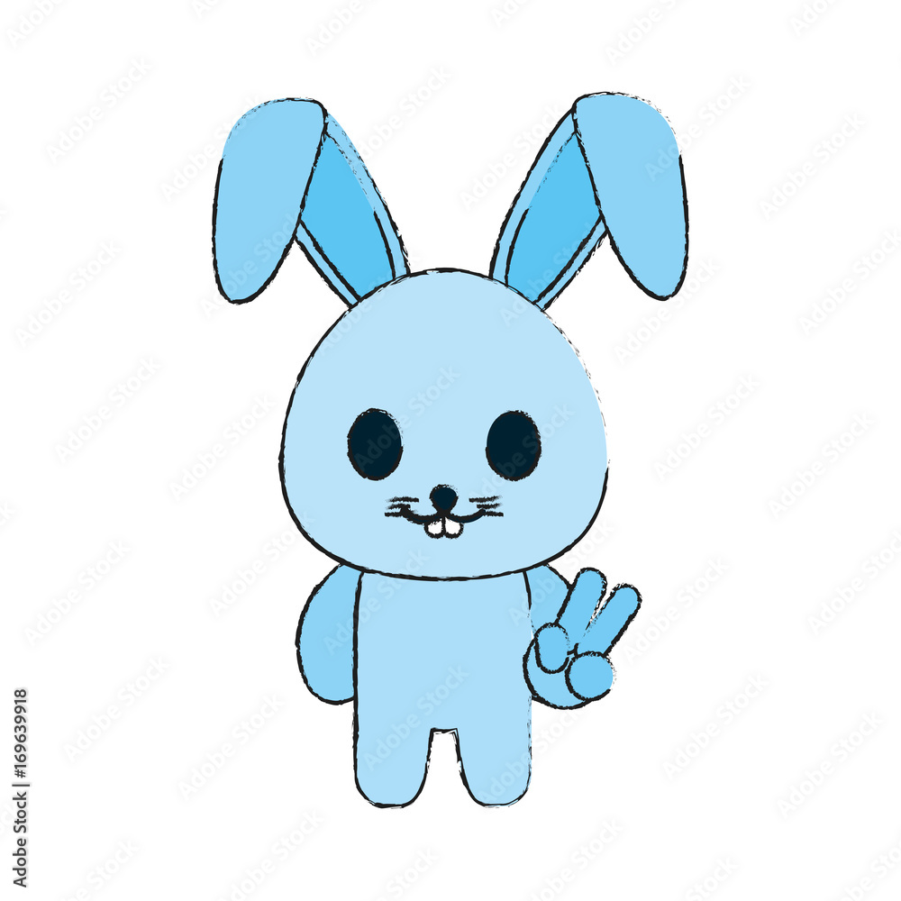 Colorful kawaii bunny doodle over white background vector illustration