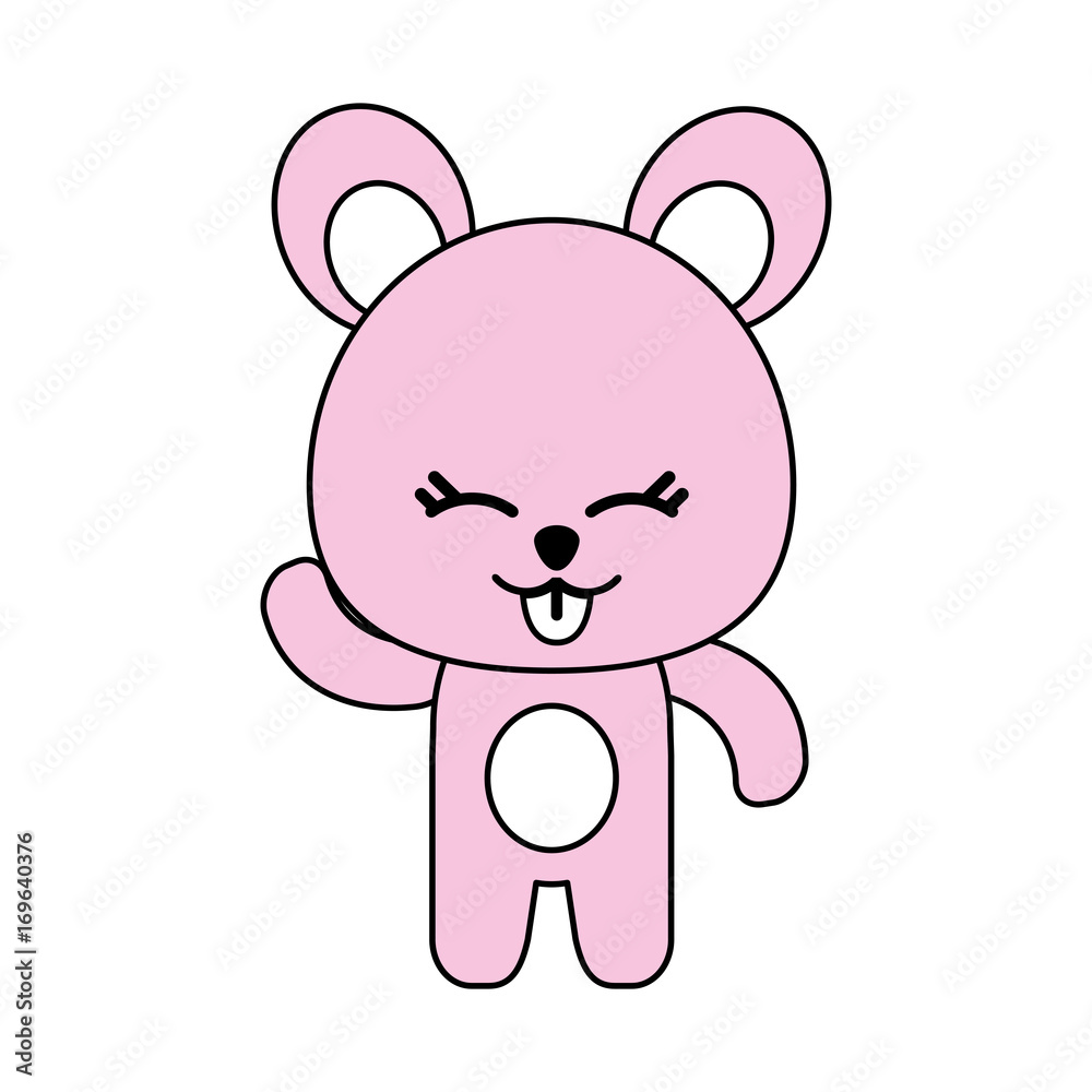 flat line monocromatic  kawaii bear over white background vector illustration