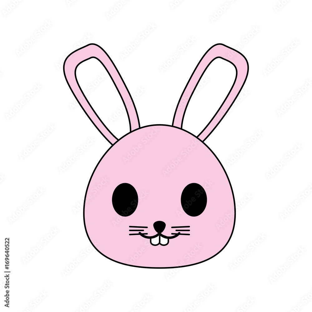 falt line  uncolored kawaii rabbit  head over white background vector illustration