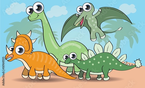 Fototapeta Naklejka Na Ścianę i Meble -  Cute cartoon style dinosaurs set. vector illustration
