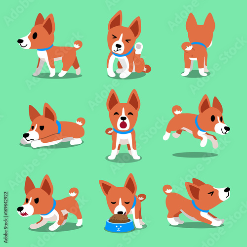 Cartoon character basenji dog poses