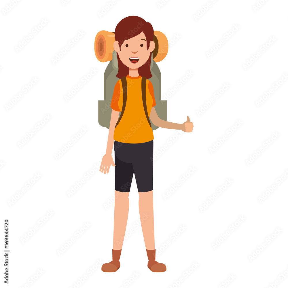 camping woman with travel backpack icon over white background vector illustration camping woman with travel backpack icon over white background vector illustration