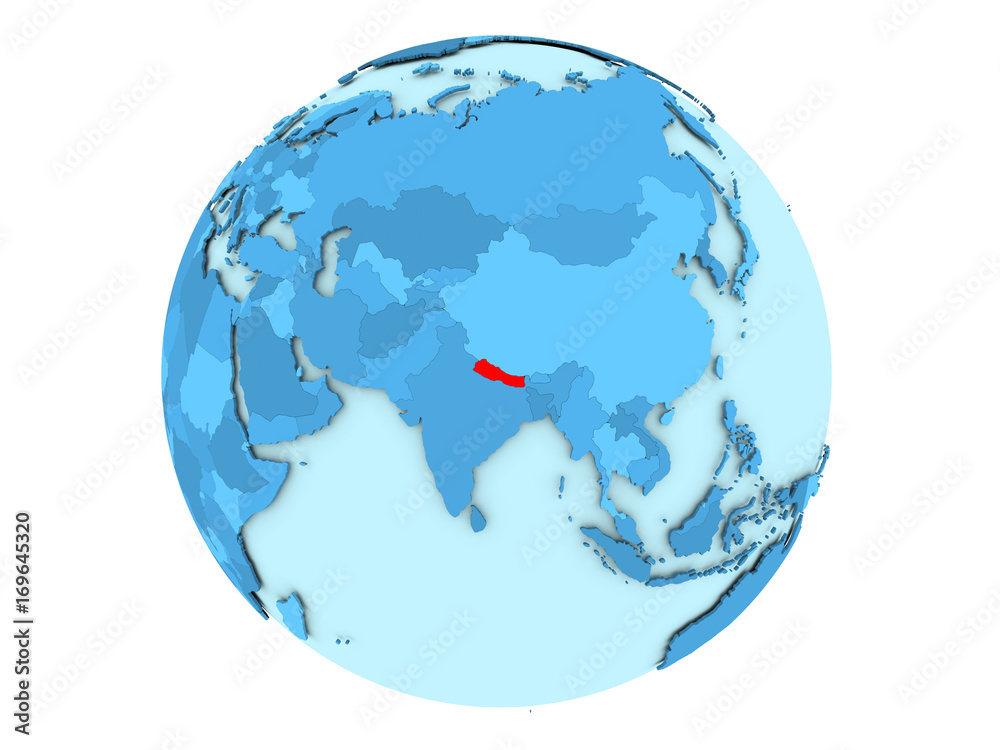 Nepal on blue globe isolated