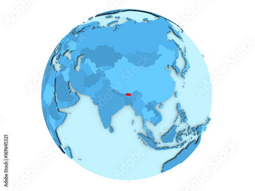 Bhutan on blue globe isolated