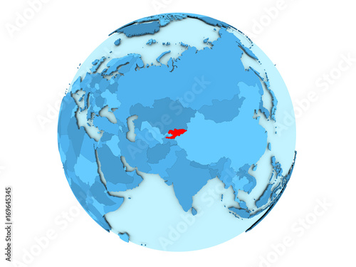 Kyrgyzstan on blue globe isolated