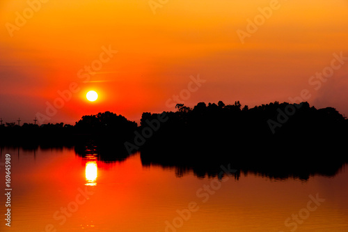 Evening Atmosphere and sunset on river, Mahasarakham, Thailand photo