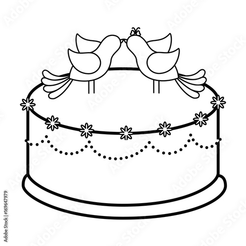 wedding cake with decorative couple of doves icon over white background vector illustration