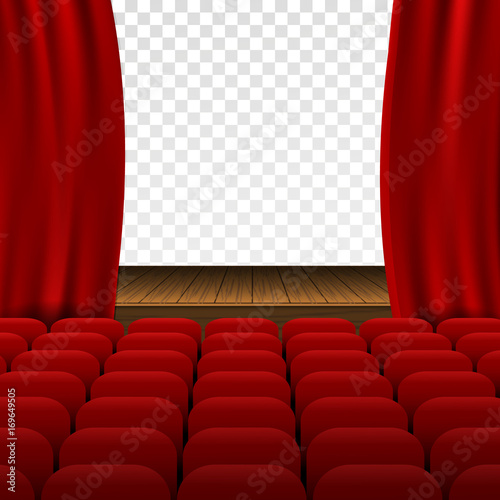 Rows of cinema or theater scene and seats on transparent background. Vector Illustration