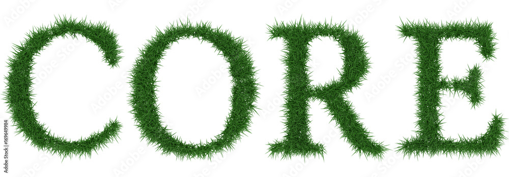 Core - 3D rendering fresh Grass letters isolated on whhite background.