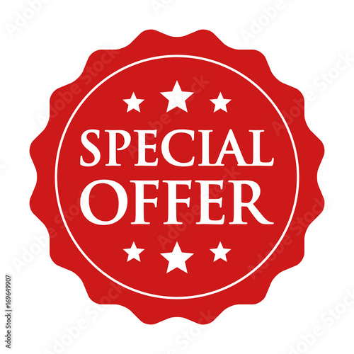 Red special offer label, badge, seal or burst flat vector icon for apps and websites 
