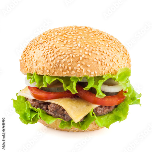 Classic tasty cheeseburger isolated on white background