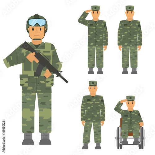 Vector set of soldier man isolated on white background