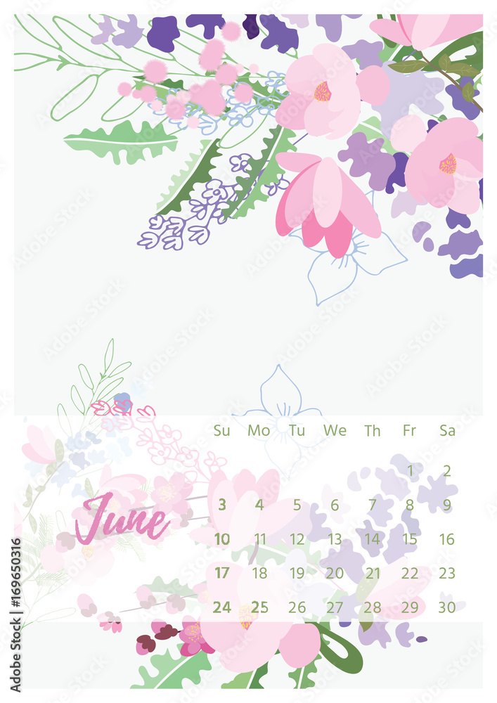 Vintage floral calendar 2018