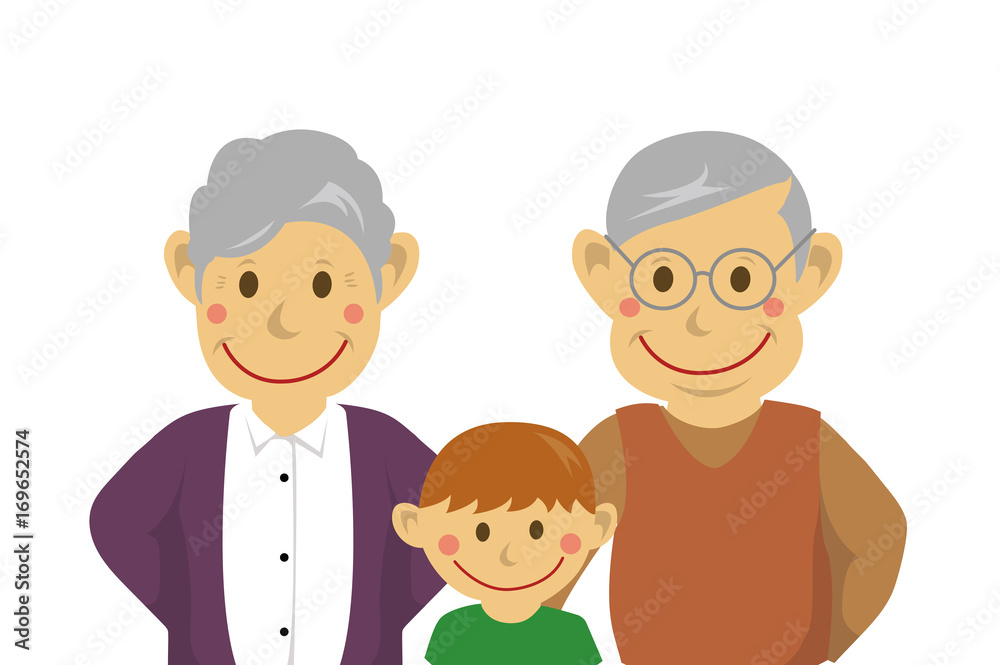 Family illustration / grandparents and grandson (vector) / from the waist up Family illustration / grandparents and grandson (vector) / from the waist up