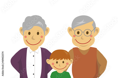Family illustration / grandparents and grandson (vector) / from the waist up