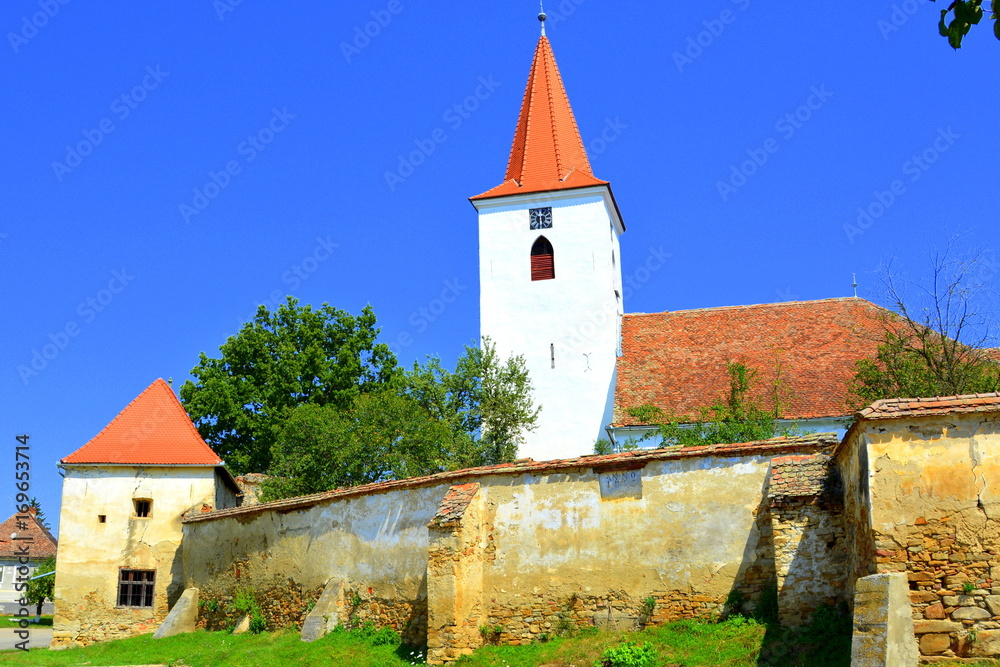 Fortified medieval saxon church in Bruiu - Braller, a commune in Sibiu County, Transylvania, Romania. The settlement was founded by the Saxon colonists in the middle of the 12th century
