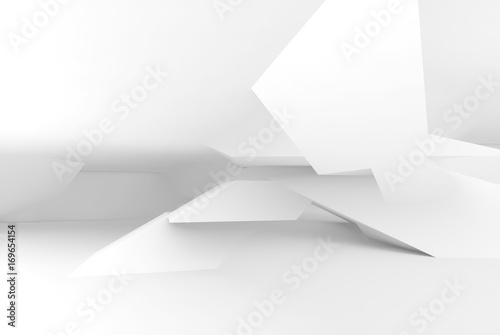 Abstract white interior background, intersected 3d